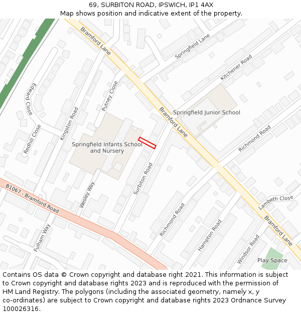 69, SURBITON ROAD, IPSWICH, IP1 4AX: Location map and indicative extent of plot