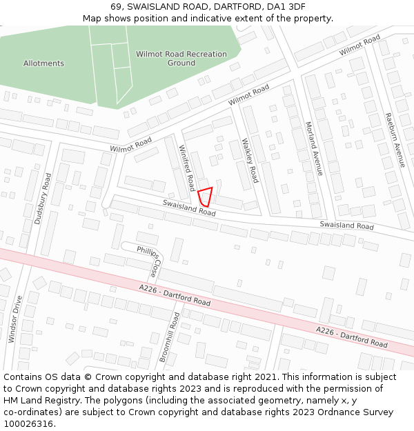 69, SWAISLAND ROAD, DARTFORD, DA1 3DF: Location map and indicative extent of plot