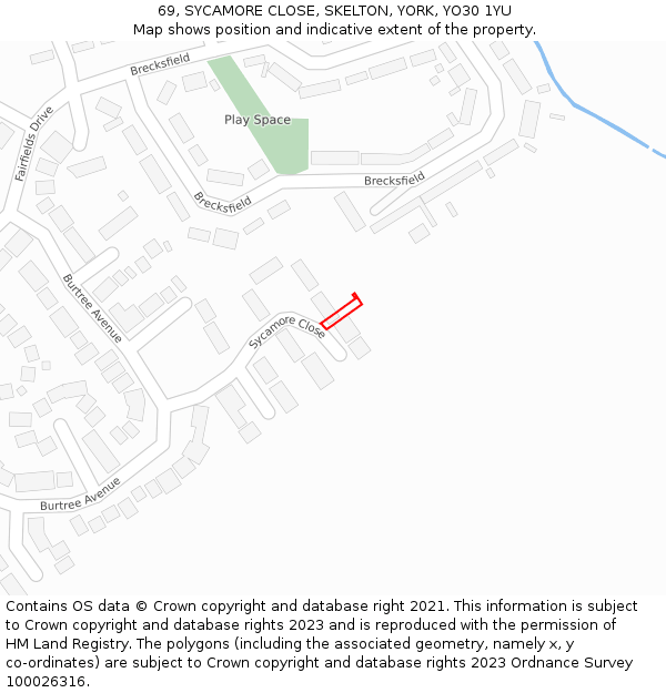 69, SYCAMORE CLOSE, SKELTON, YORK, YO30 1YU: Location map and indicative extent of plot