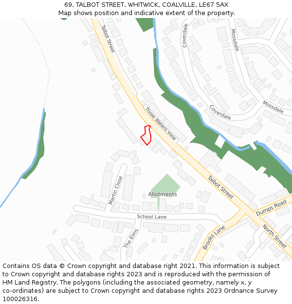 69, TALBOT STREET, WHITWICK, COALVILLE, LE67 5AX: Location map and indicative extent of plot