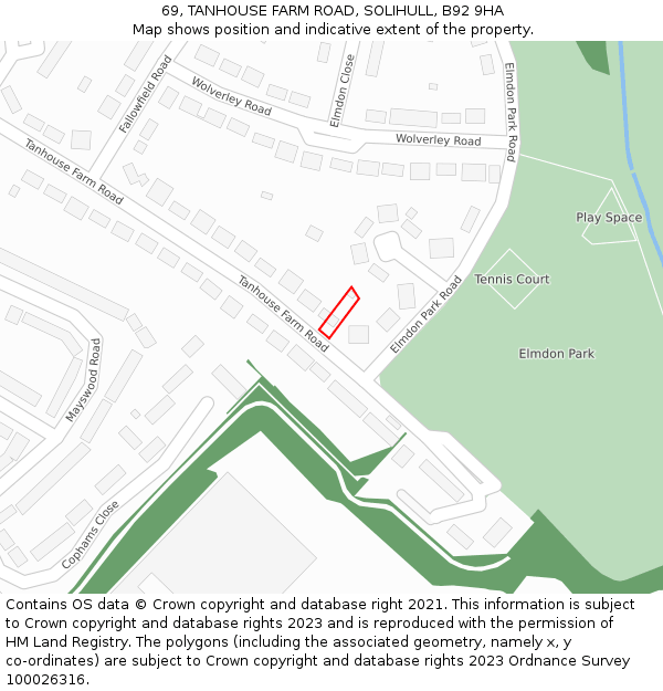 69, TANHOUSE FARM ROAD, SOLIHULL, B92 9HA: Location map and indicative extent of plot