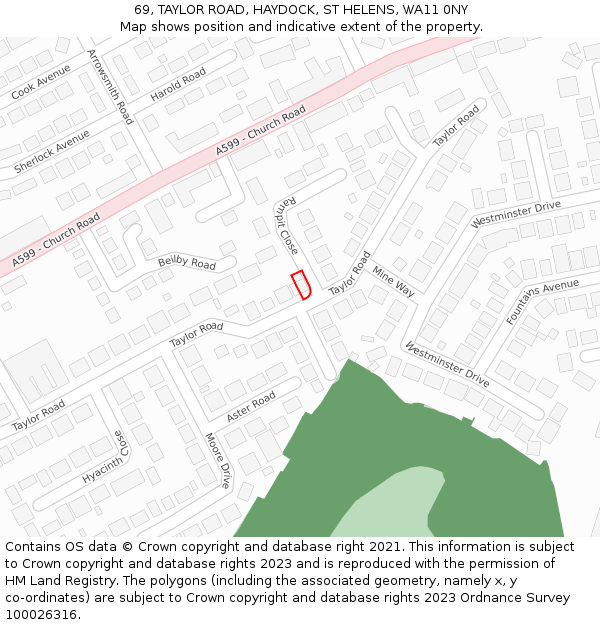 69, TAYLOR ROAD, HAYDOCK, ST HELENS, WA11 0NY: Location map and indicative extent of plot