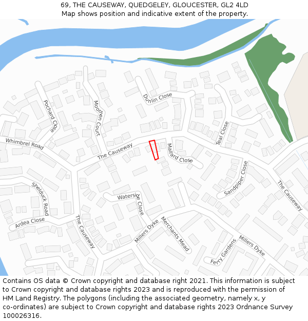 69, THE CAUSEWAY, QUEDGELEY, GLOUCESTER, GL2 4LD: Location map and indicative extent of plot