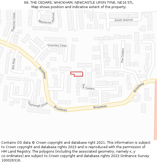 69, THE CEDARS, WHICKHAM, NEWCASTLE UPON TYNE, NE16 5TL: Location map and indicative extent of plot