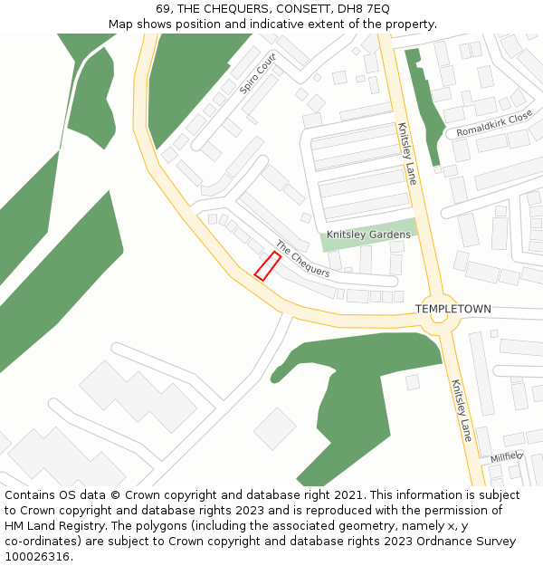 69, THE CHEQUERS, CONSETT, DH8 7EQ: Location map and indicative extent of plot