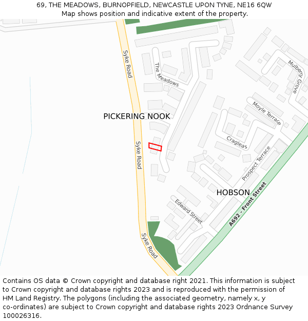 69, THE MEADOWS, BURNOPFIELD, NEWCASTLE UPON TYNE, NE16 6QW: Location map and indicative extent of plot