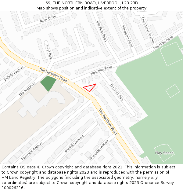 69, THE NORTHERN ROAD, LIVERPOOL, L23 2RD: Location map and indicative extent of plot
