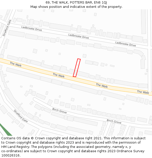 69, THE WALK, POTTERS BAR, EN6 1QJ: Location map and indicative extent of plot