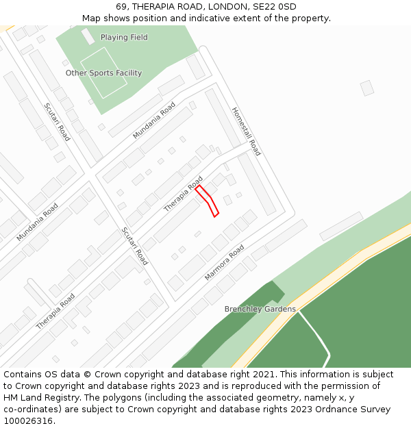 69, THERAPIA ROAD, LONDON, SE22 0SD: Location map and indicative extent of plot