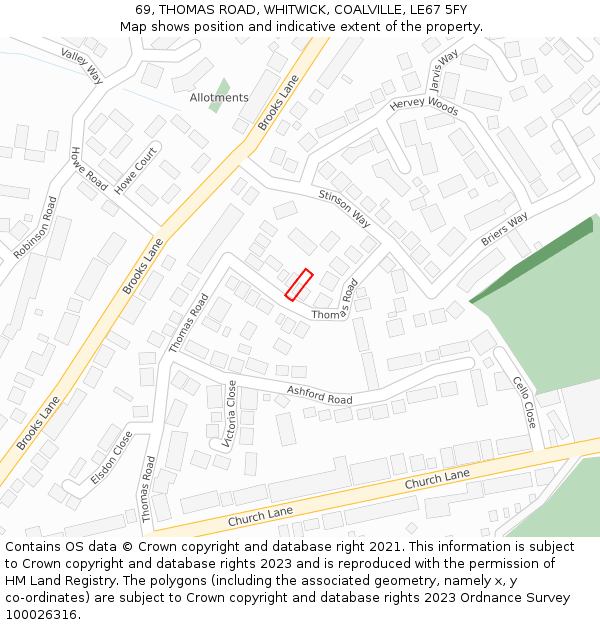 69, THOMAS ROAD, WHITWICK, COALVILLE, LE67 5FY: Location map and indicative extent of plot