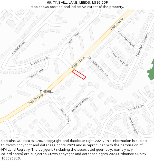 69, TINSHILL LANE, LEEDS, LS16 6DF: Location map and indicative extent of plot