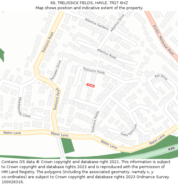 69, TRELISSICK FIELDS, HAYLE, TR27 6HZ: Location map and indicative extent of plot