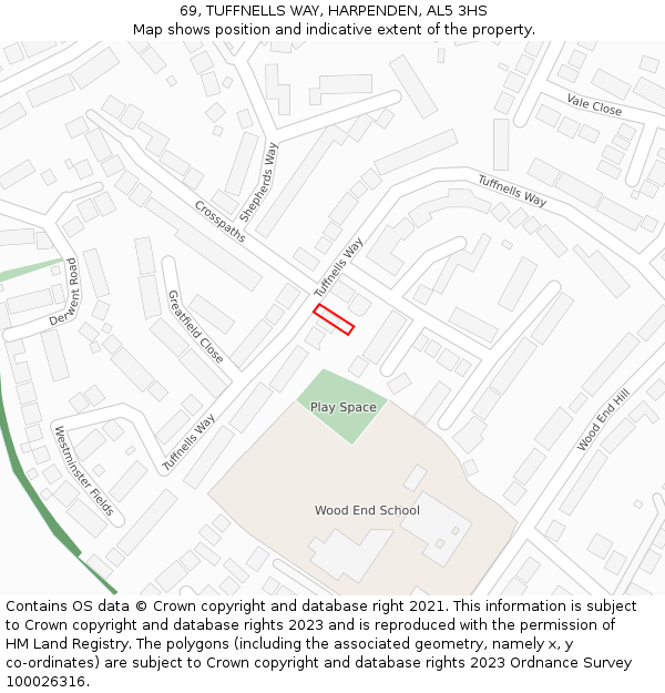 69, TUFFNELLS WAY, HARPENDEN, AL5 3HS: Location map and indicative extent of plot