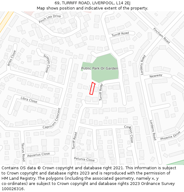 69, TURRIFF ROAD, LIVERPOOL, L14 2EJ: Location map and indicative extent of plot