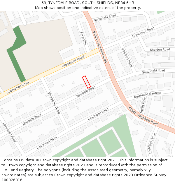 69, TYNEDALE ROAD, SOUTH SHIELDS, NE34 6HB: Location map and indicative extent of plot