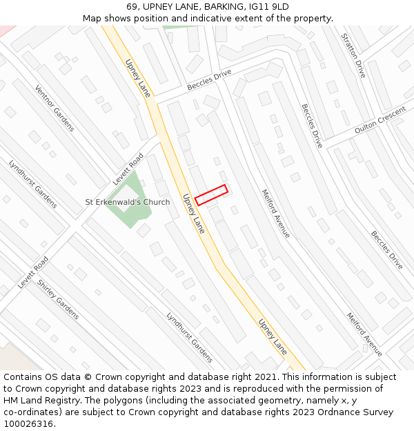 69, UPNEY LANE, BARKING, IG11 9LD: Location map and indicative extent of plot