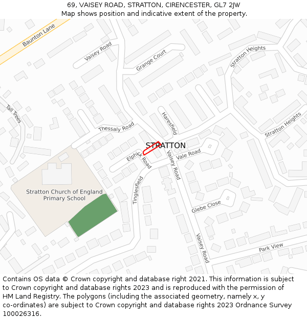 69, VAISEY ROAD, STRATTON, CIRENCESTER, GL7 2JW: Location map and indicative extent of plot