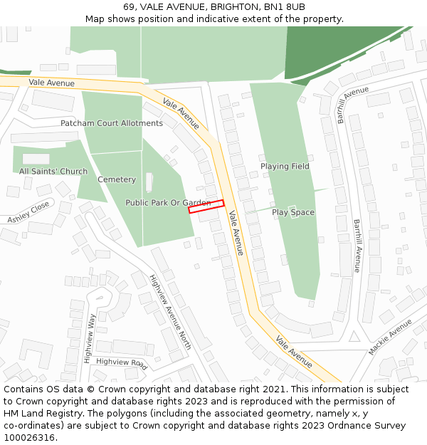 69, VALE AVENUE, BRIGHTON, BN1 8UB: Location map and indicative extent of plot
