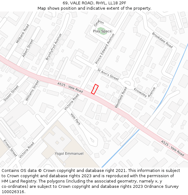 69, VALE ROAD, RHYL, LL18 2PF: Location map and indicative extent of plot