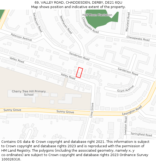 69, VALLEY ROAD, CHADDESDEN, DERBY, DE21 6QU: Location map and indicative extent of plot