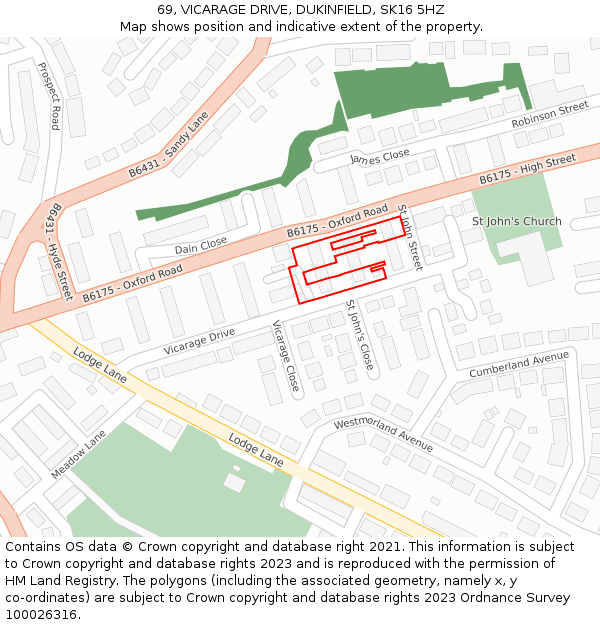 69, VICARAGE DRIVE, DUKINFIELD, SK16 5HZ: Location map and indicative extent of plot