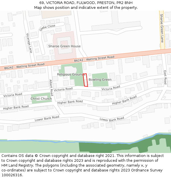 69, VICTORIA ROAD, FULWOOD, PRESTON, PR2 8NH: Location map and indicative extent of plot
