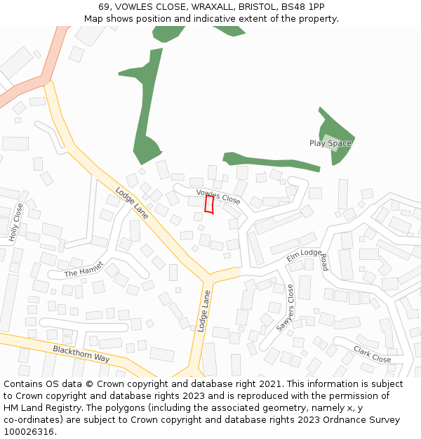 69, VOWLES CLOSE, WRAXALL, BRISTOL, BS48 1PP: Location map and indicative extent of plot