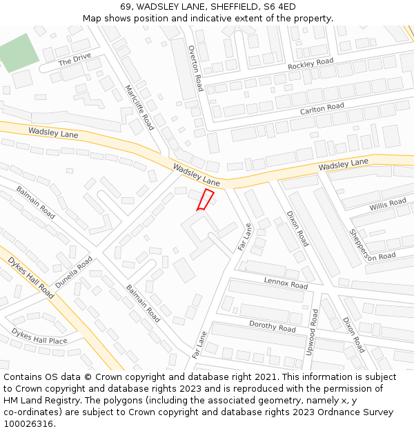 69, WADSLEY LANE, SHEFFIELD, S6 4ED: Location map and indicative extent of plot