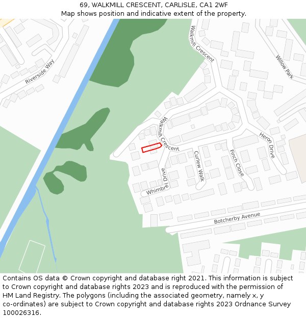 69, WALKMILL CRESCENT, CARLISLE, CA1 2WF: Location map and indicative extent of plot