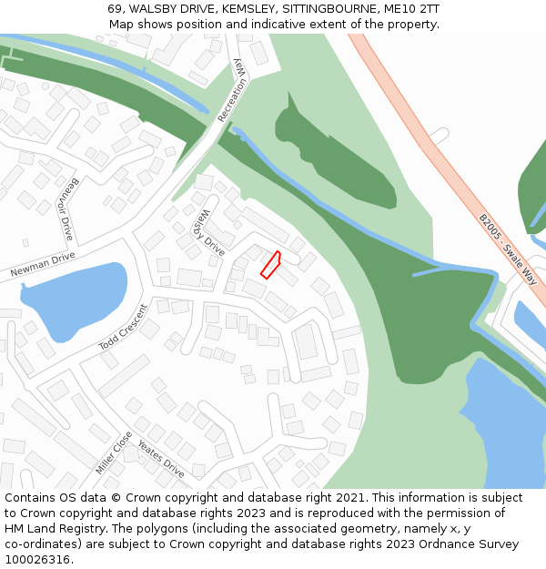 69, WALSBY DRIVE, KEMSLEY, SITTINGBOURNE, ME10 2TT: Location map and indicative extent of plot