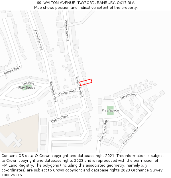 69, WALTON AVENUE, TWYFORD, BANBURY, OX17 3LA: Location map and indicative extent of plot