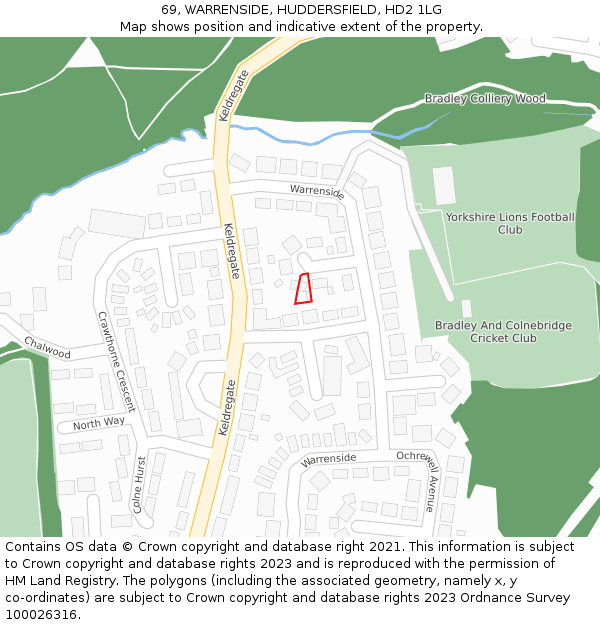 69, WARRENSIDE, HUDDERSFIELD, HD2 1LG: Location map and indicative extent of plot