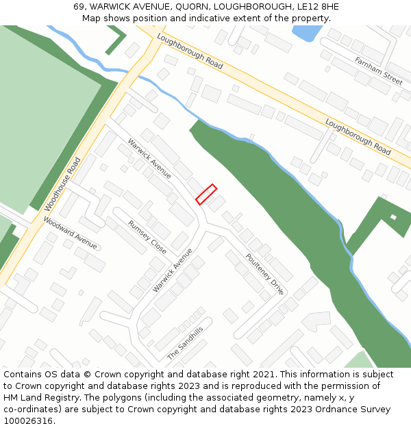 69, WARWICK AVENUE, QUORN, LOUGHBOROUGH, LE12 8HE: Location map and indicative extent of plot