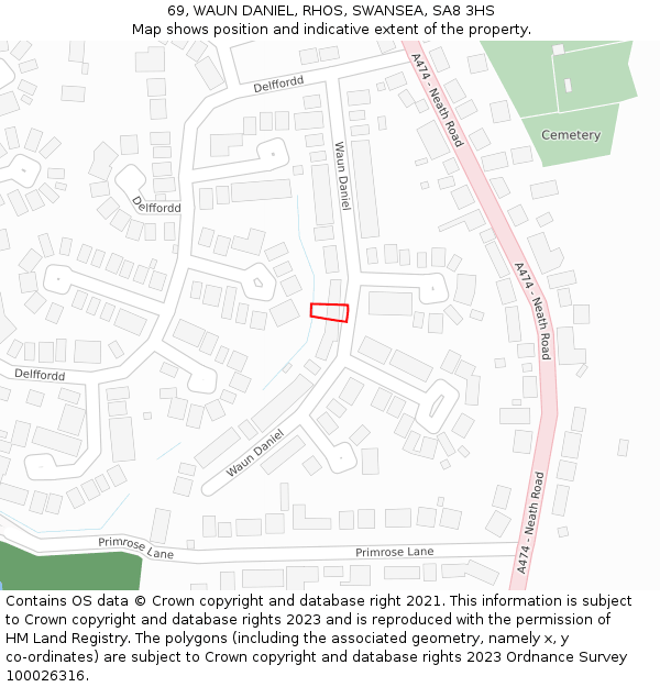 69, WAUN DANIEL, RHOS, SWANSEA, SA8 3HS: Location map and indicative extent of plot