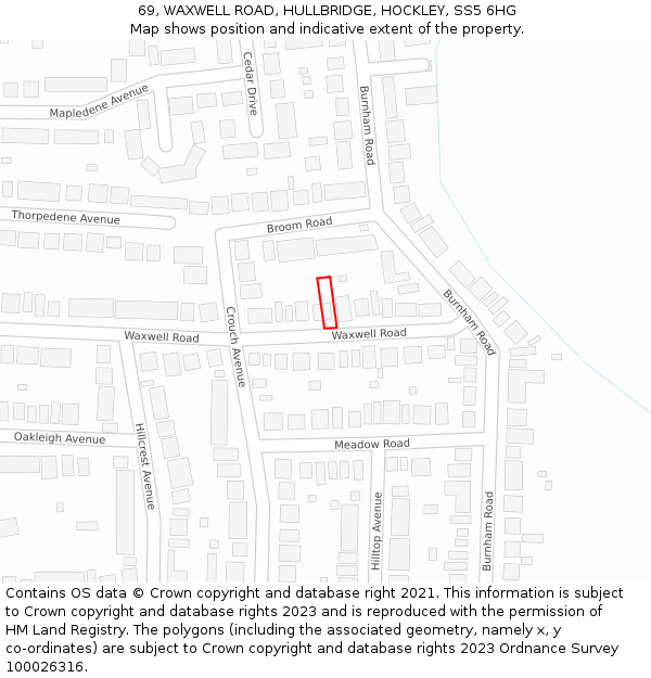 69, WAXWELL ROAD, HULLBRIDGE, HOCKLEY, SS5 6HG: Location map and indicative extent of plot