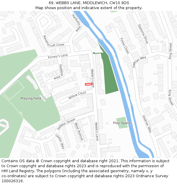 69, WEBBS LANE, MIDDLEWICH, CW10 9DS: Location map and indicative extent of plot