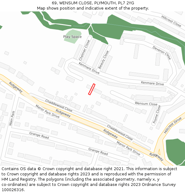 69, WENSUM CLOSE, PLYMOUTH, PL7 2YG: Location map and indicative extent of plot