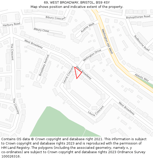 69, WEST BROADWAY, BRISTOL, BS9 4SY: Location map and indicative extent of plot