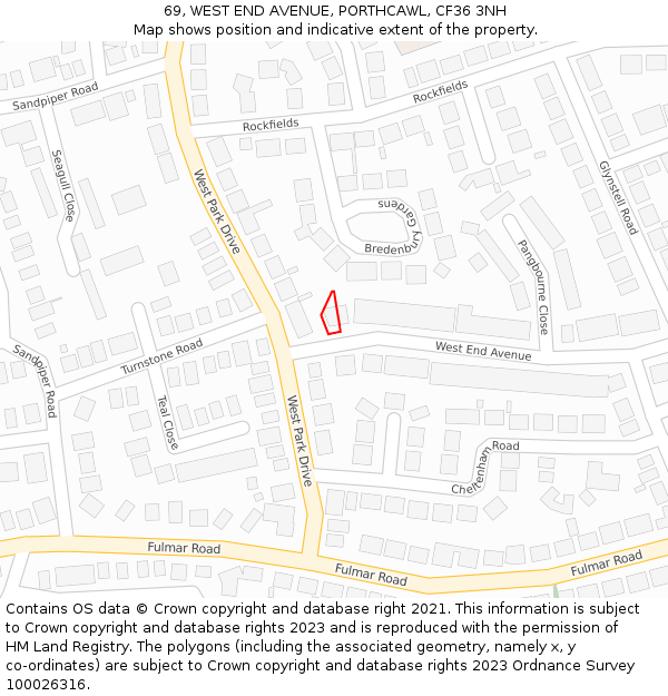 69, WEST END AVENUE, PORTHCAWL, CF36 3NH: Location map and indicative extent of plot
