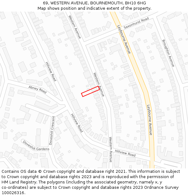 69, WESTERN AVENUE, BOURNEMOUTH, BH10 6HG: Location map and indicative extent of plot