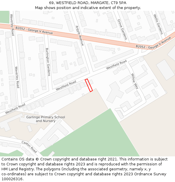 69, WESTFIELD ROAD, MARGATE, CT9 5PA: Location map and indicative extent of plot