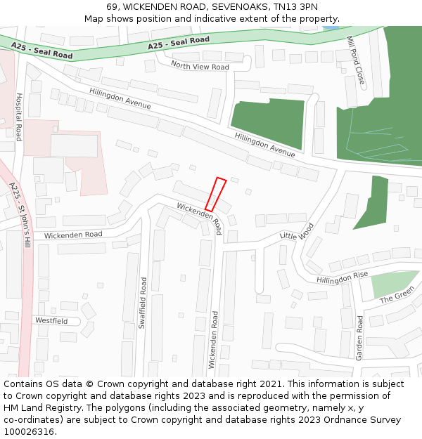 69, WICKENDEN ROAD, SEVENOAKS, TN13 3PN: Location map and indicative extent of plot