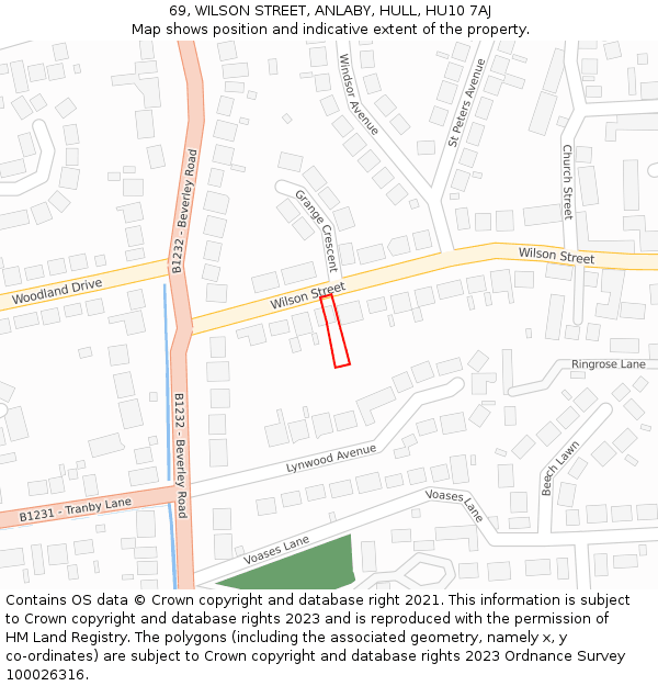 69, WILSON STREET, ANLABY, HULL, HU10 7AJ: Location map and indicative extent of plot