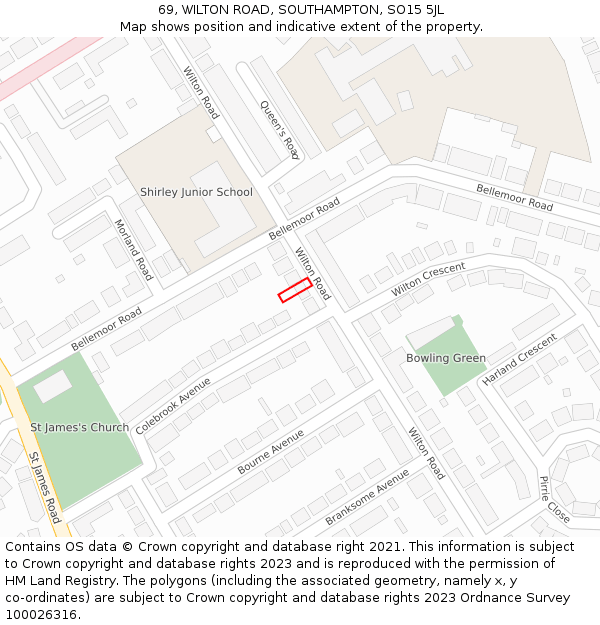 69, WILTON ROAD, SOUTHAMPTON, SO15 5JL: Location map and indicative extent of plot