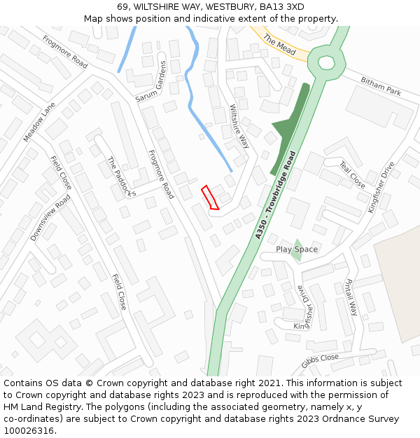 69, WILTSHIRE WAY, WESTBURY, BA13 3XD: Location map and indicative extent of plot