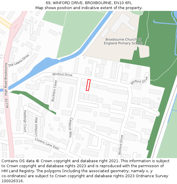 69, WINFORD DRIVE, BROXBOURNE, EN10 6PL: Location map and indicative extent of plot