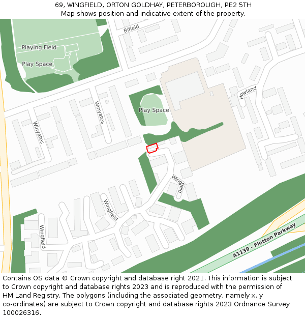 69, WINGFIELD, ORTON GOLDHAY, PETERBOROUGH, PE2 5TH: Location map and indicative extent of plot