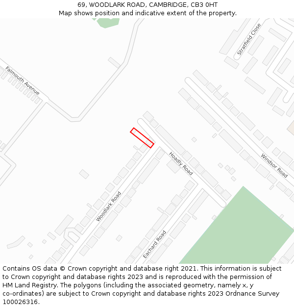 69, WOODLARK ROAD, CAMBRIDGE, CB3 0HT: Location map and indicative extent of plot