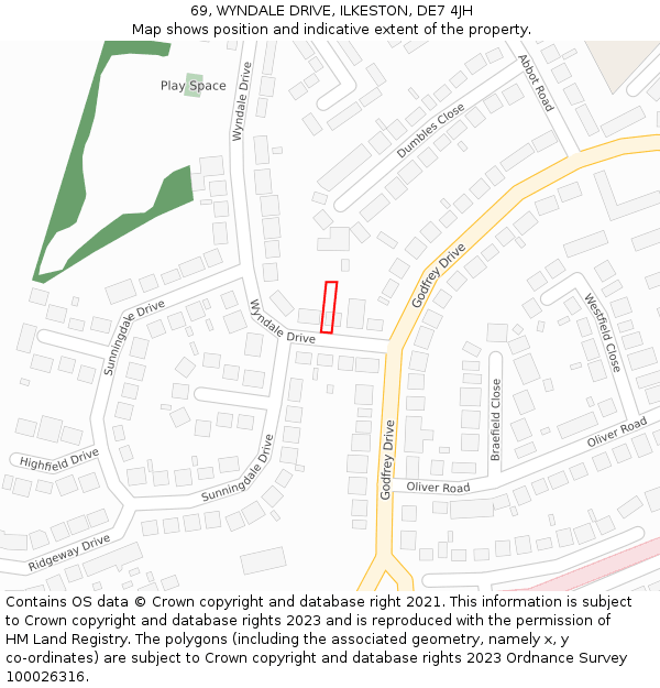 69, WYNDALE DRIVE, ILKESTON, DE7 4JH: Location map and indicative extent of plot