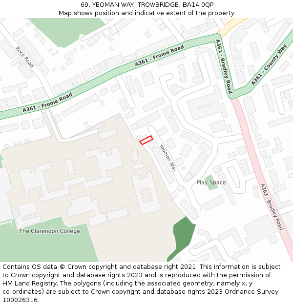 69, YEOMAN WAY, TROWBRIDGE, BA14 0QP: Location map and indicative extent of plot